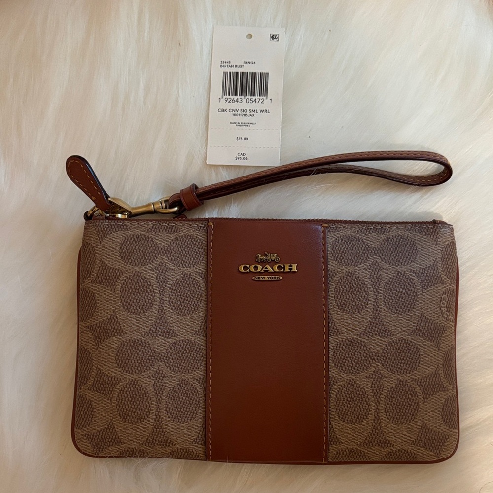 Coach Tan and Brown Signature Wristlet